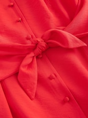 红色 - 领带腰围迷你连衣裙 - 图片7 / 8