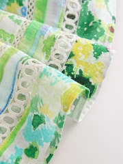 Green/Pink Floral Bubblehem Tie Neck Sleeveless Top - Image 8 of 9