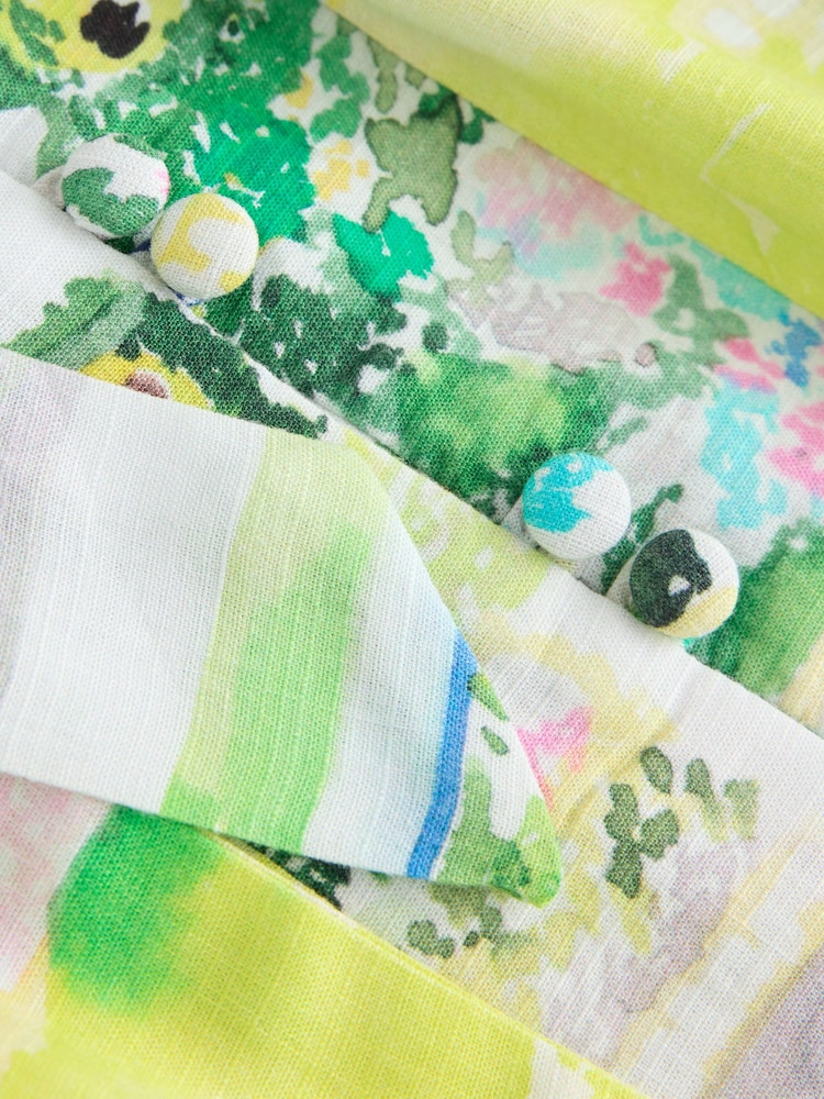 Green/Pink Floral Bubblehem Tie Neck Sleeveless Top - Image 9 of 9 Green/Pink Floral Bubblehem Tie Neck Sleeveless Top - Image 9 of 9