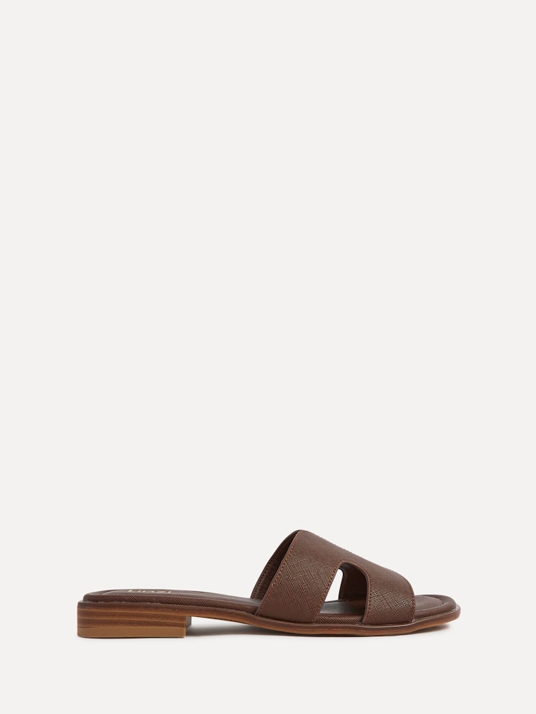 Linzi Dark Brown Renata Flat Sliders Sandals With Open Loop Detailing - Image 2 of 7