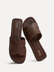 Linzi Dark Brown Renata Flat Sliders Sandals With Open Loop Detailing - Image 5 of 7