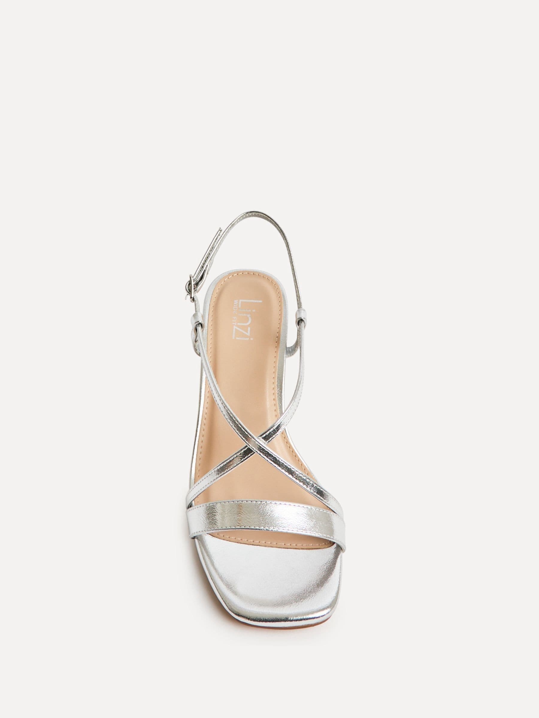 Buy Linzi Silver Remain Wide Fit Strappy Block Heel Sandals from