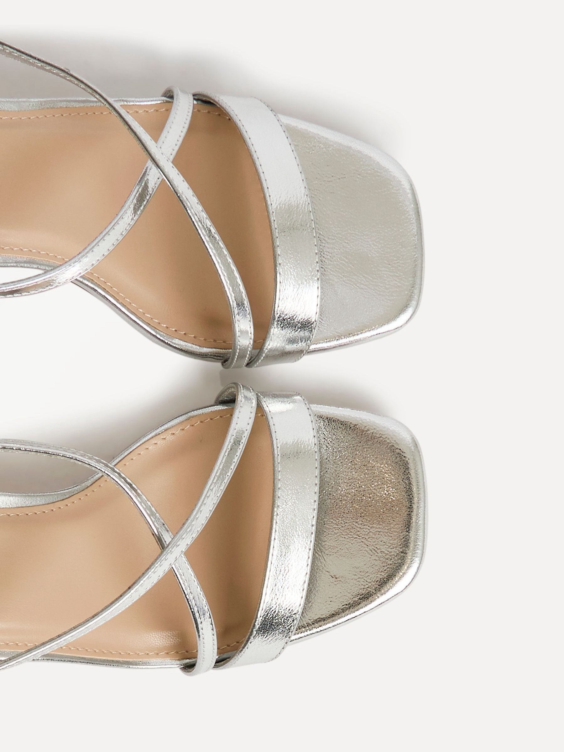 Buy Linzi Silver Remain Wide Fit Strappy Block Heel Sandals from