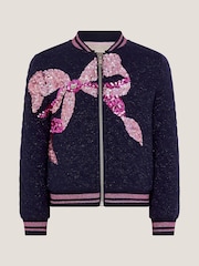 Monsoon Blue Sequin Bow Bomber Jacket - Image 2 of 4