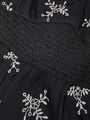 Monsoon Black Floral Broderie Puff Sleeve Dress - Image 2 of 2