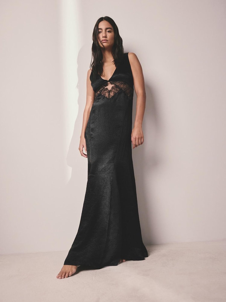 AIYLA Black Lace & Satin Long Slip - Image 1 of 10 AIYLA Black Lace & Satin Long Slip - Image 1 of 10