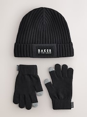 Baker by Ted Baker Black Logo Beanie and Gloves Set - Image 1 of 5