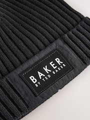 Baker by Ted Baker Black Logo Beanie and Gloves Set - Image 2 of 5