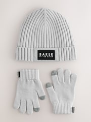 Baker by Ted Baker Grey Logo Beanie and Gloves Set - Image 1 of 5