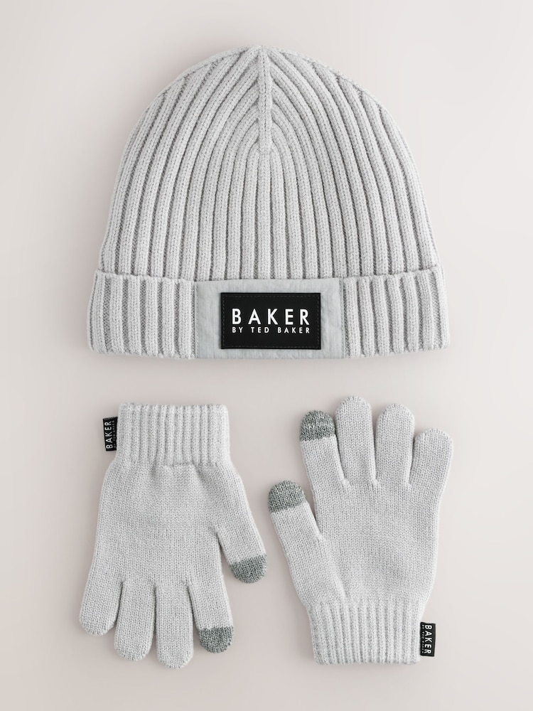 Baker by Ted Baker Grey Logo Beanie and Gloves Set - Image 1 of 5