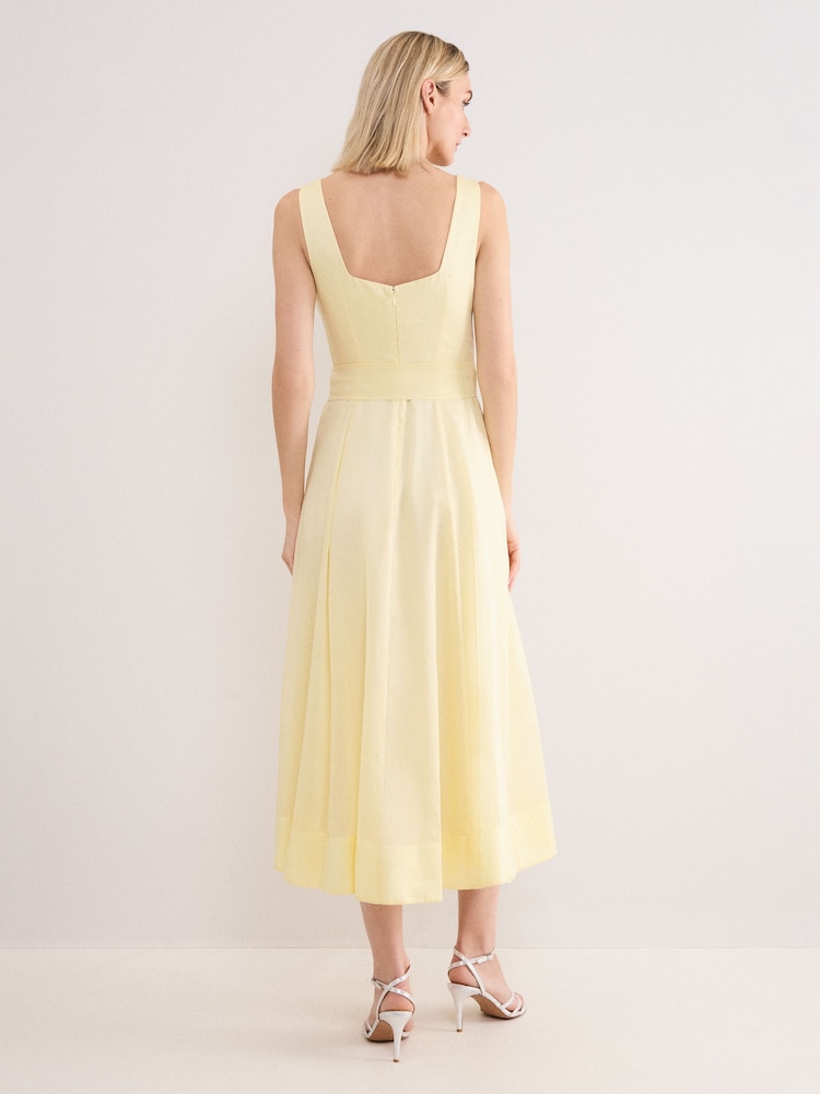 light yellow midi dress Wandering In The Tulle Hidden back zipper/clasp Yellow Jacquard Midi Dress -