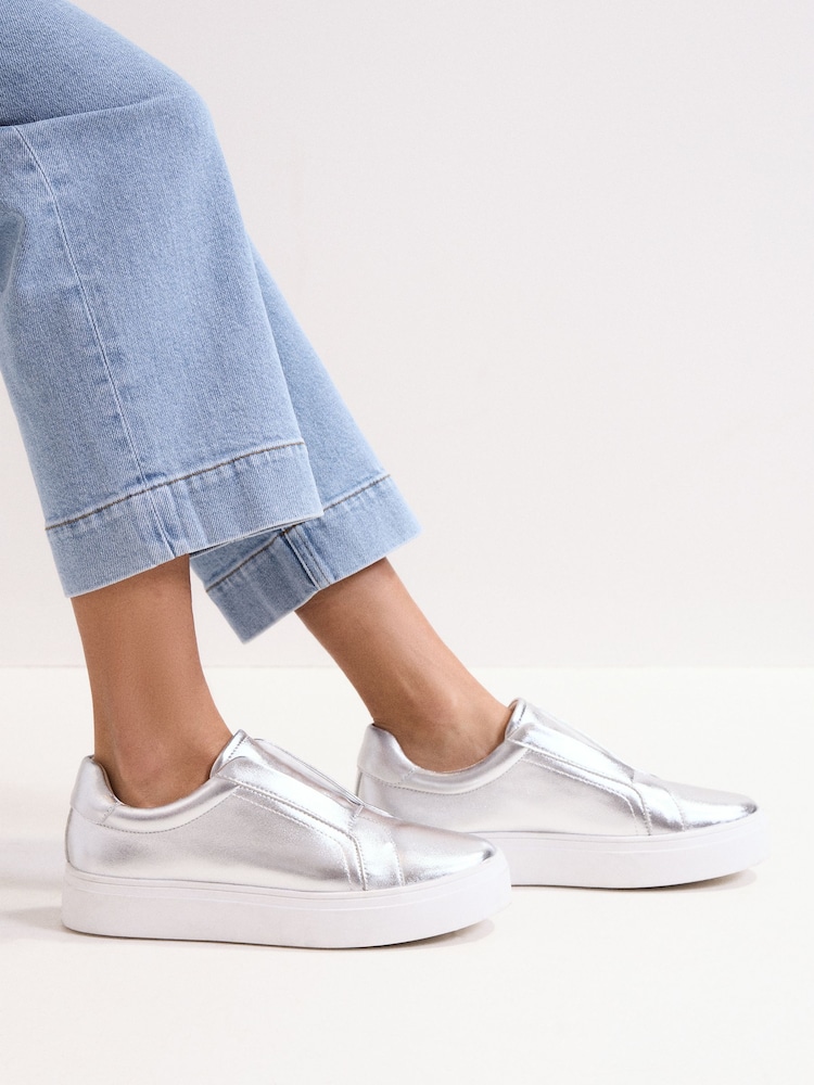 Phase Eight Silver Leather Trainers - Image 1 of 7