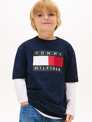 Tommy Hilfiger Blue Heritage Flag Print Jersey T-Shirt - Image 1 of 5