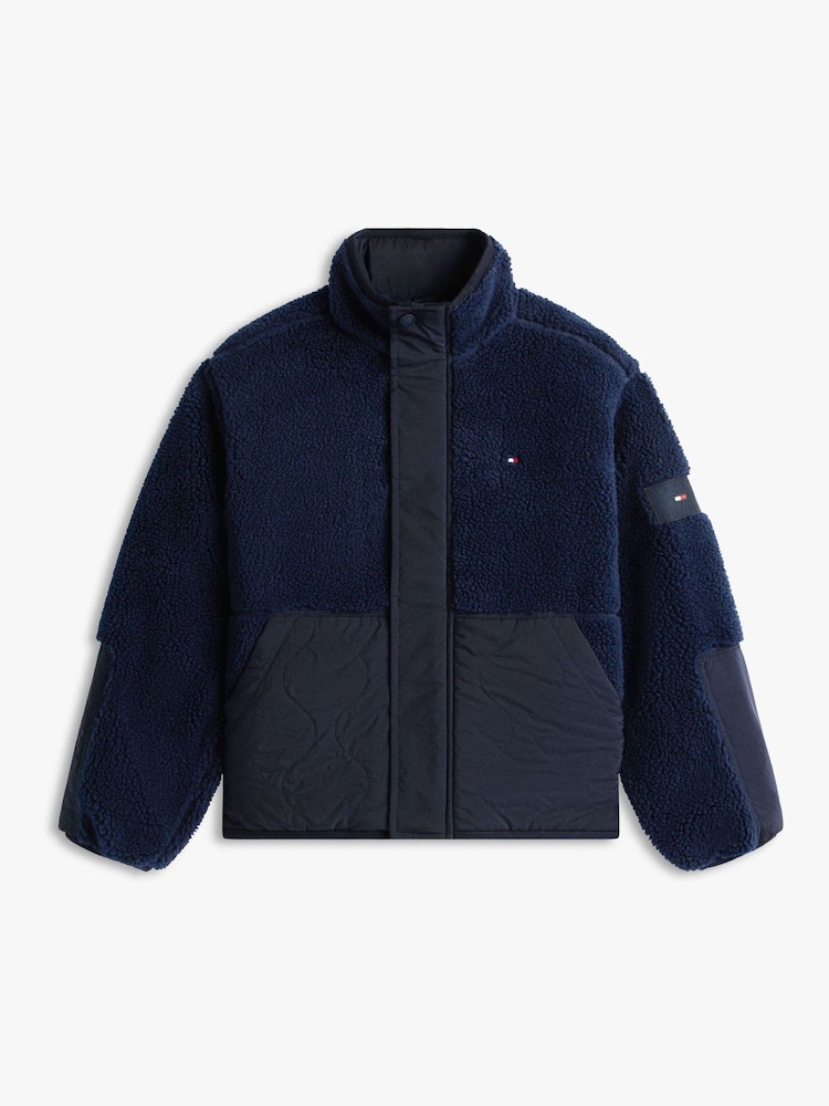 Tommy Hilfiger Blue Teddy Fleece Quilted Relaxed Bomber Jacket - Image 5 of 5