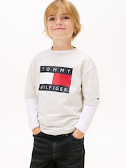 Tommy Hilfiger Grey Heritage Flag Print Jersey T-Shirt - Image 1 of 5