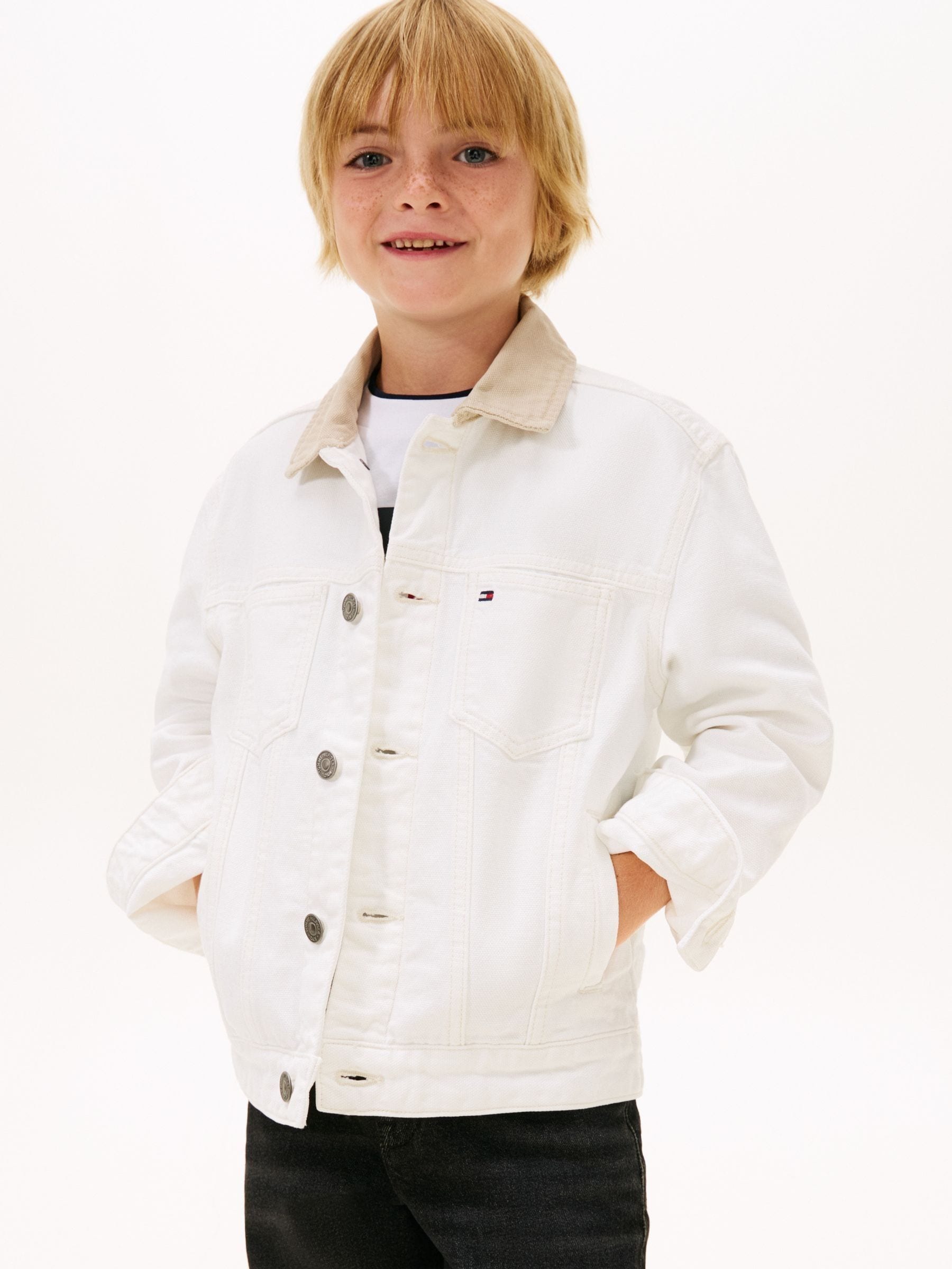 Buy Tommy Hilfiger White Heritage Back Logo Denim Trucker Jacket