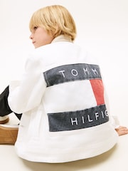 Tommy Hilfiger White Heritage Back Logo Denim Trucker Jacket - Image 4 of 5