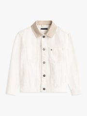 Tommy Hilfiger White Heritage Back Logo Denim Trucker Jacket - Image 5 of 5