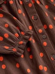 Brown Spot Long Sleeve Collar Dress (3mths-7yrs) - Image 7 of 9