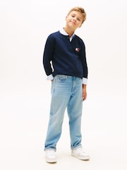 Tommy Hilfiger Blue Waffle Knit Henley Long Sleeve T-Shirt - Image 3 of 5