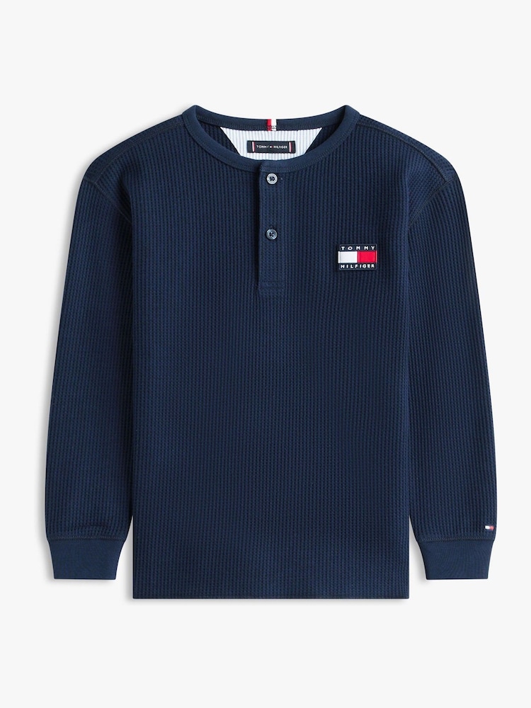 Tommy Hilfiger Blue Waffle Knit Henley Long Sleeve T-Shirt - Image 5 of 5 Tommy Hilfiger Blue Waffle Knit Henley Long Sleeve T-Shirt - Image 5 of 5
