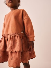 Orange Hedgehog Embroidery Long Sleeve Sweat Dress (3mths-7yrs) - Image 4 of 8