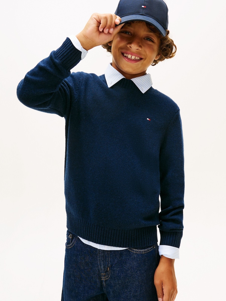 Tommy Hilfiger Blue Essential Pure Lambswool Jumper - Image 1 of 5