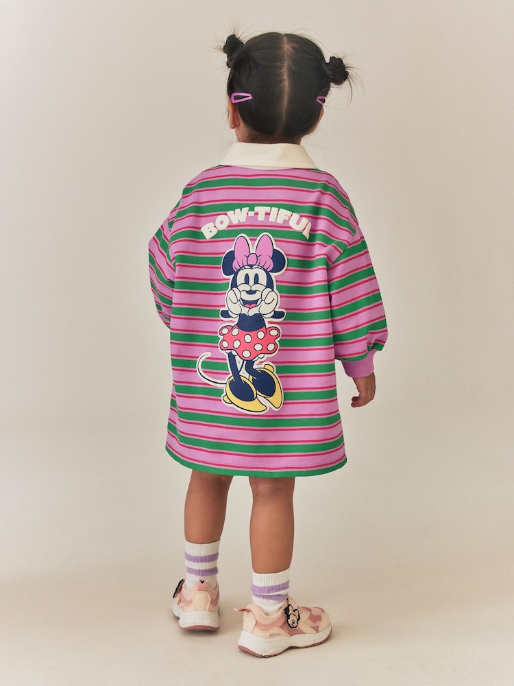 Green/Purple Stripe Disney Minnie Mouse Long Sleeve Rugby Dress (9mths-7yrs) - Image 1 of 4