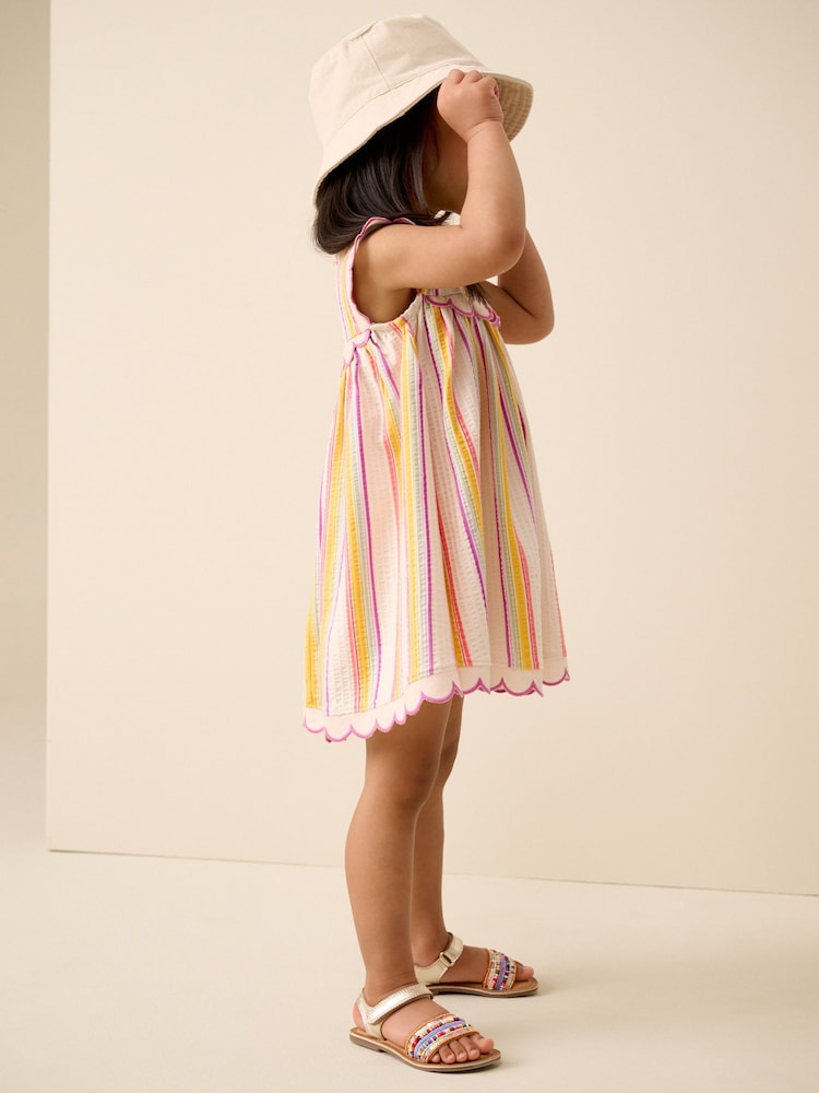 Rainbow Stripe Sleeveless Scallop Detail Summer Dress (3mths-7yrs) - Image 2 of 9