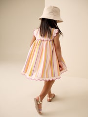 Rainbow Stripe Sleeveless Scallop Detail Summer Dress (3mths-7yrs) - Image 3 of 9
