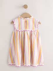 Rainbow Stripe Sleeveless Scallop Detail Summer Dress (3mths-7yrs) - Image 6 of 9