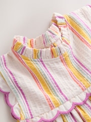 Rainbow Stripe Sleeveless Scallop Detail Summer Dress (3mths-7yrs) - Image 8 of 9
