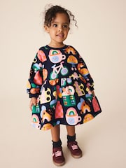 Navy Ladybird Rainbow Long Sleeve Sweat Dress (3mths-7yrs) - Image 1 of 8