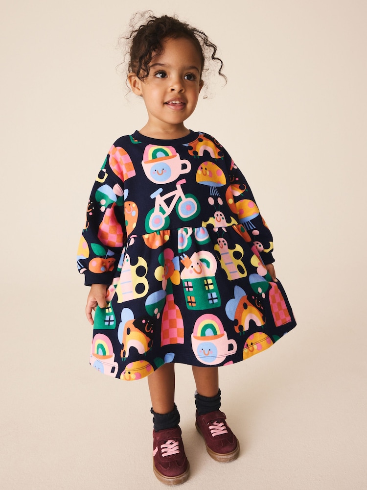 Navy Ladybird Rainbow Long Sleeve Sweat Dress (3mths-7yrs) - Image 1 of 8 Navy Ladybird Rainbow Long Sleeve Sweat Dress (3mths-7yrs) - Image 1 of 8