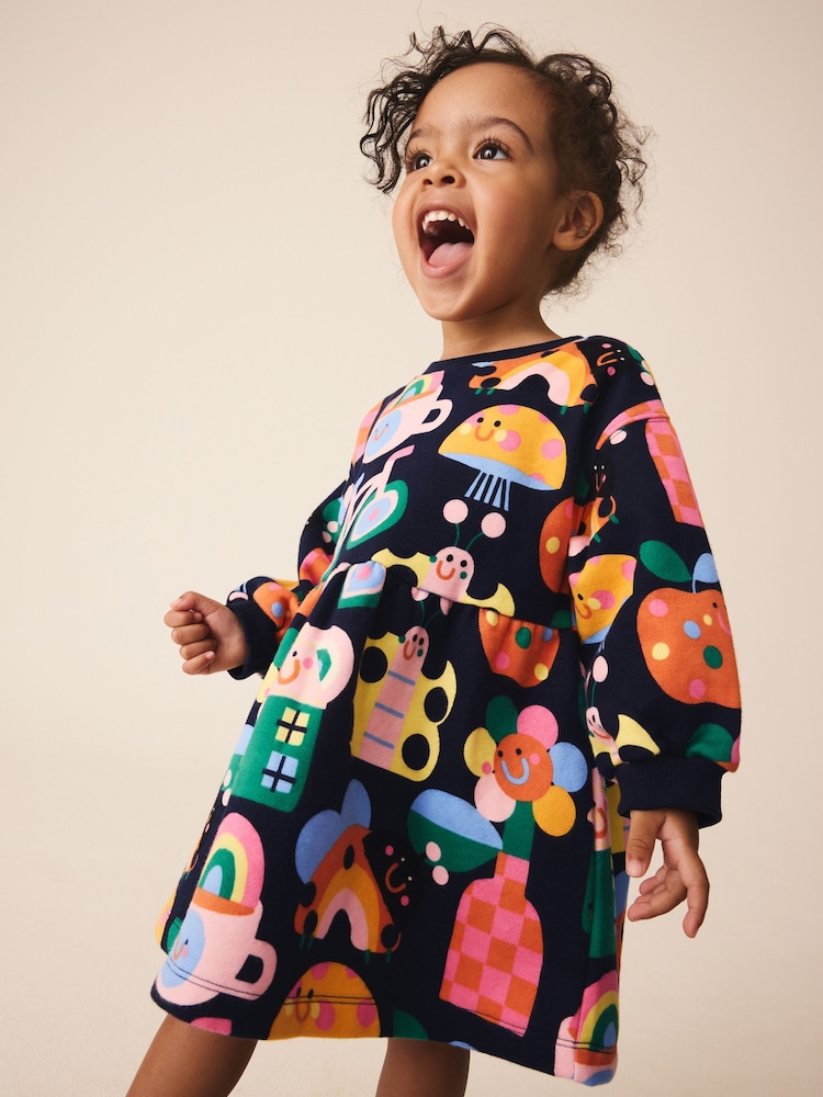 Navy Ladybird Rainbow Long Sleeve Sweat Dress (3mths-7yrs) - Image 2 of 8 Navy Ladybird Rainbow Long Sleeve Sweat Dress (3mths-7yrs) - Image 2 of 8