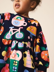 Navy Ladybird Rainbow Long Sleeve Sweat Dress (3mths-7yrs) - Image 4 of 8