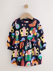 Navy Ladybird Rainbow Long Sleeve Sweat Dress (3mths-7yrs) - Image 5 of 8