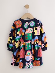 Navy Ladybird Rainbow Long Sleeve Sweat Dress (3mths-7yrs) - Image 6 of 8
