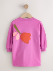 Purple Flowers Long Sleeve Sweat Dress (3mths-7yrs) - Image 2 of 4