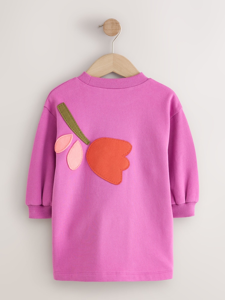 Purple Flowers Long Sleeve Sweat Dress (3mths-7yrs) - Image 2 of 4