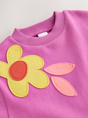Purple Flowers Long Sleeve Sweat Dress (3mths-7yrs) - Image 3 of 4