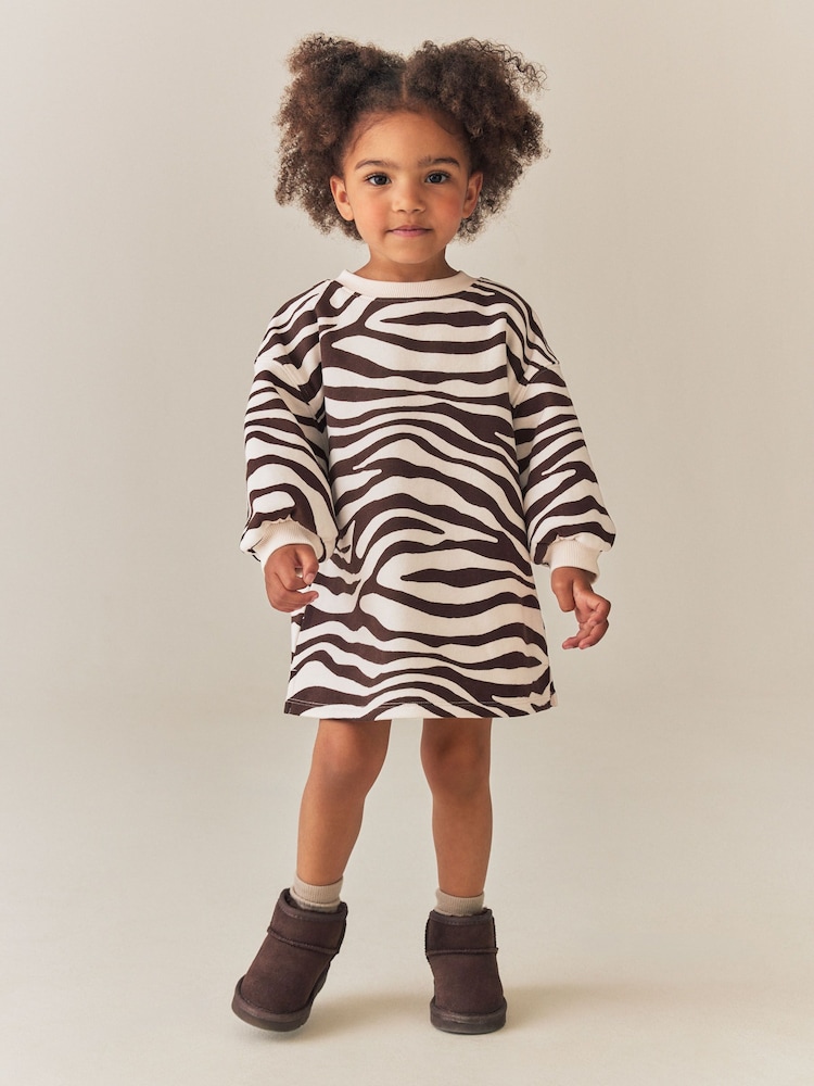 Zebra Print Long Sleeve Sweat Dress (3mths-7yrs) - Image 1 of 9