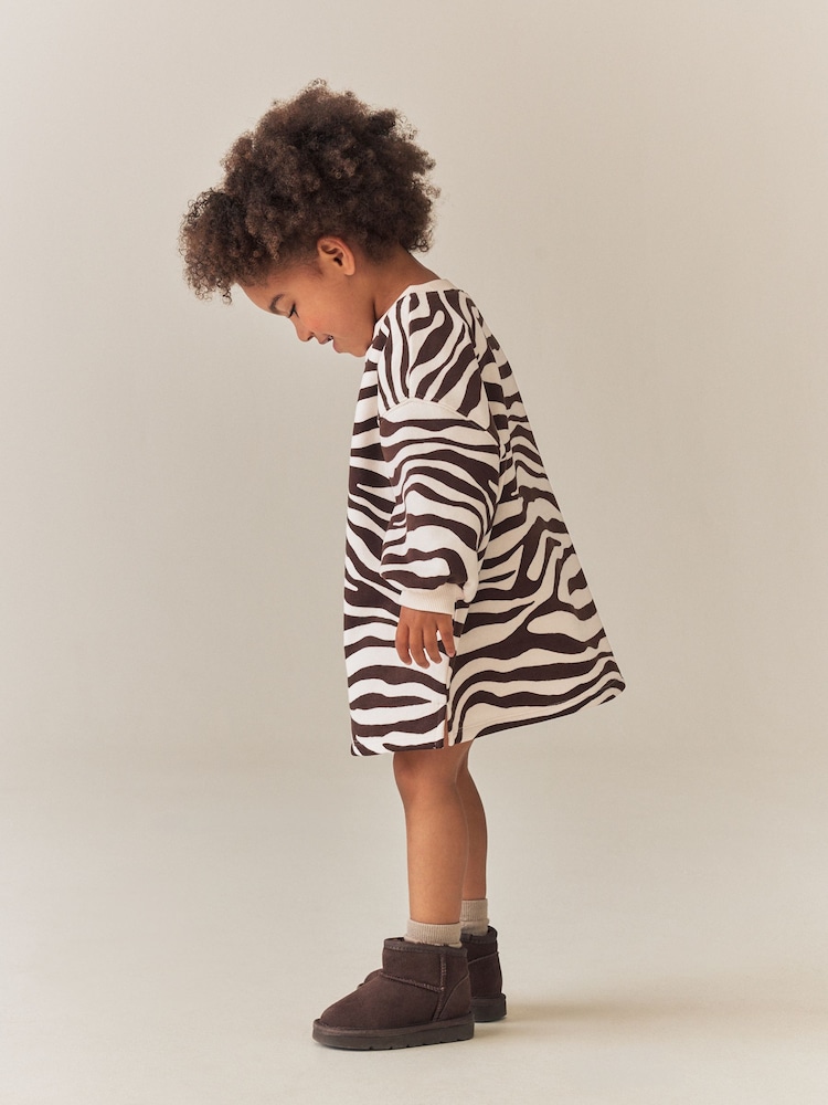 Zebra Print Long Sleeve Sweat Dress (3mths-7yrs) - Image 2 of 9