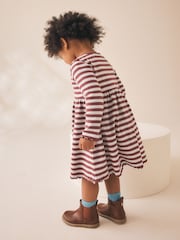 Fleur à Rayure Marron - Robe côtelée brodée à manches longues (3mois-7ans) - Image 3 de 7