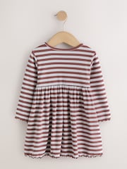 Fleur à Rayure Marron - Robe côtelée brodée à manches longues (3mois-7ans) - Image 5 de 7