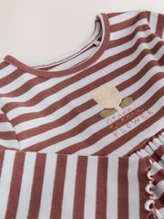 Fleur à Rayure Marron - Robe côtelée brodée à manches longues (3mois-7ans) - Image 6 de 7