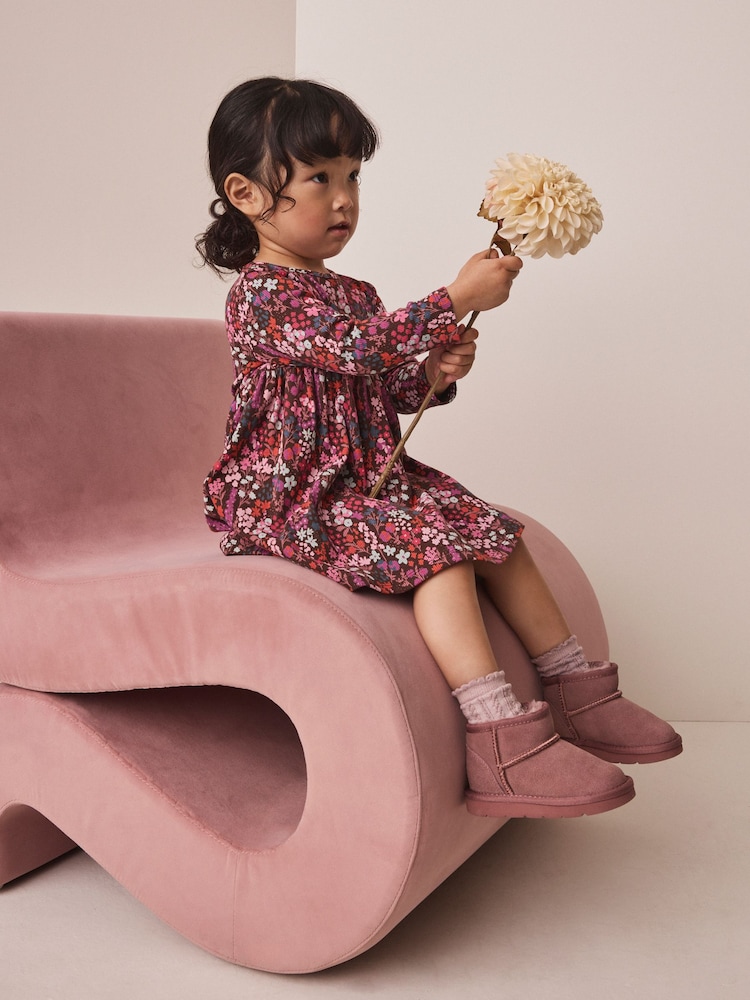 Burgundy Red Ditsy Floral Long Sleeve Ribbed Dress (3mths-7yrs) - Image 2 of 8 Burgundy Red Ditsy Floral Long Sleeve Ribbed Dress (3mths-7yrs) - Image 2 of 8
