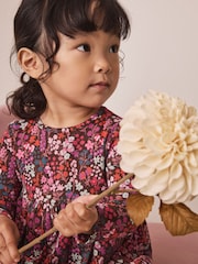 Burgundy Red Ditsy Floral Long Sleeve Ribbed Dress (3mths-7yrs) - Image 4 of 8