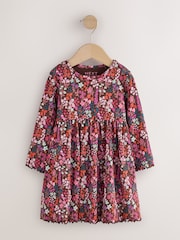 Burgundy Red Ditsy Floral Long Sleeve Ribbed Dress (3mths-7yrs) - Image 5 of 8