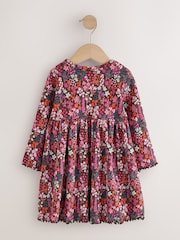 Burgundy Red Ditsy Floral Long Sleeve Ribbed Dress (3mths-7yrs) - Image 6 of 8